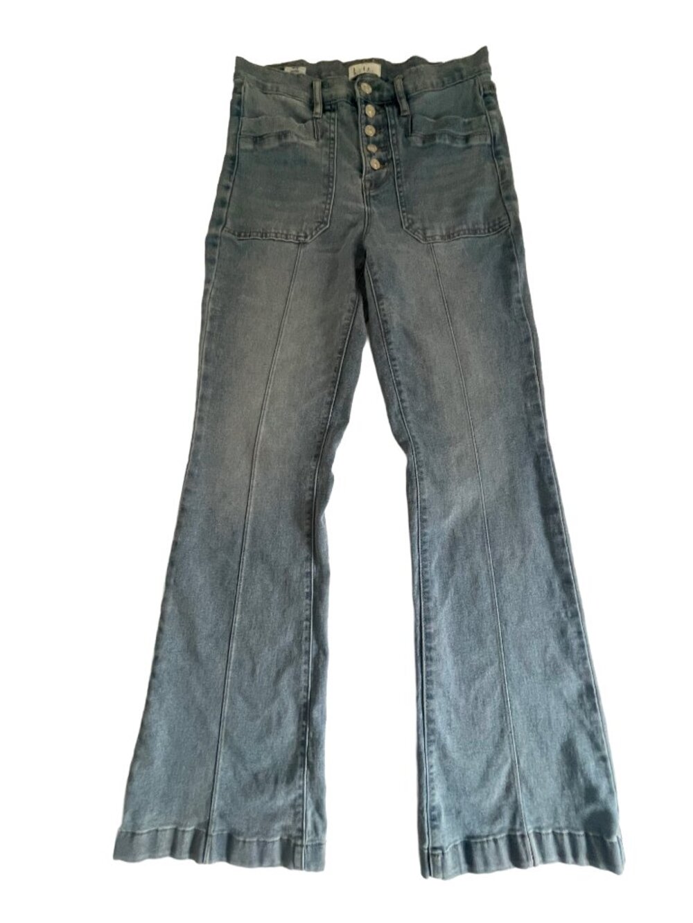 Nicole Miller Nomad Jeans 4 Super High Rise Flare Button Fly Front Seam